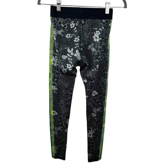 NOLI Black White Floral Green Side Stripe 7/8 Length Leggings Tights Yoga USA S - Picture 4 of 6